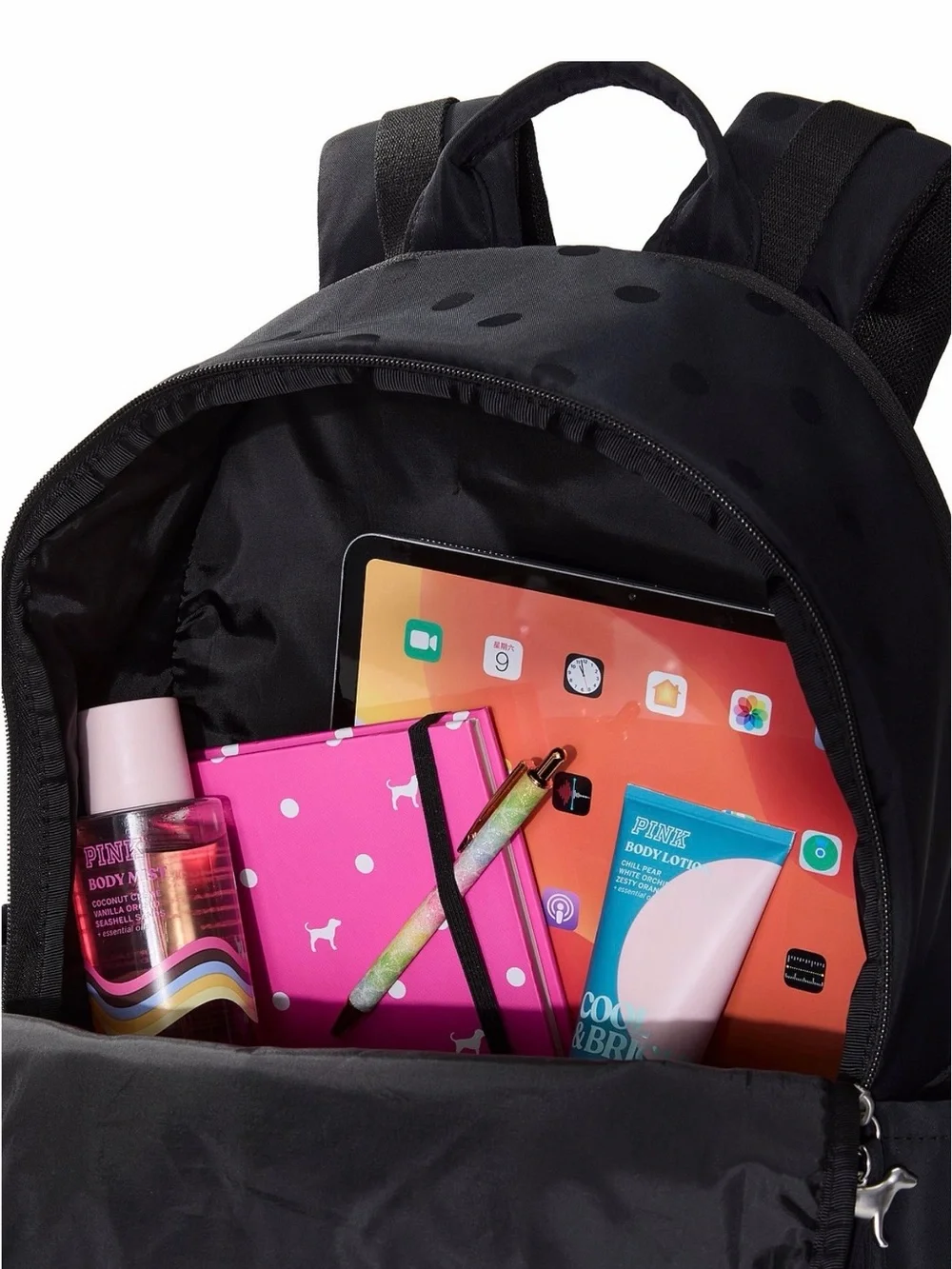 PINK Quilted Black Backpack